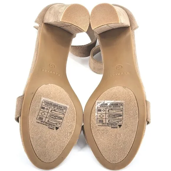 Rampage Sandals Womens 10 Beige Ankle Strap Chunky Block Heels Faux Suede - Picture 9 of 11